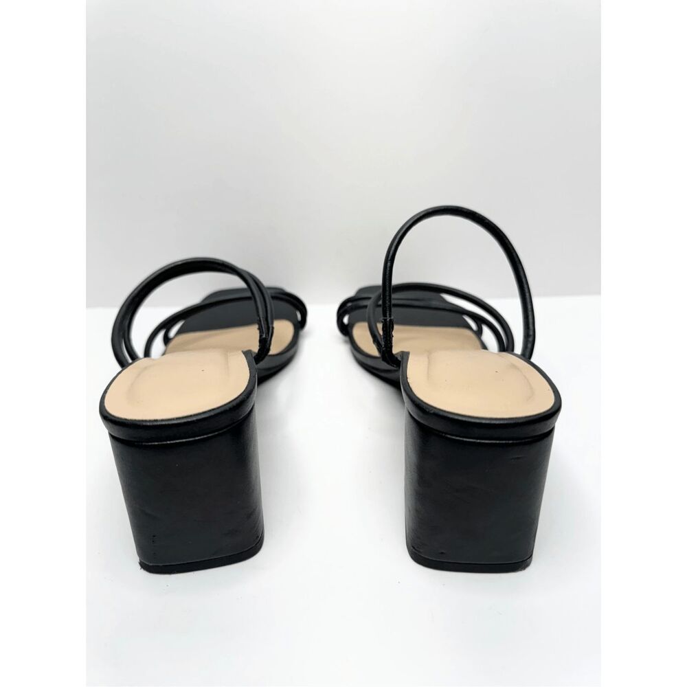 A‎ new day Sandals Strappy Black Block Heel Size 9.5 Square Open Toe - Picture 7 of 8